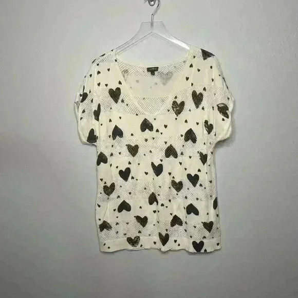 Torrid Black White Heart Print Short Sleeve Sweater Top 1 1X 14/16 - Picture 2 of 6